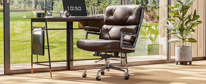 Verstellbarer Bürostuhl aus echtem Leder, Aluminiumlegierung, Sessel, Drehstuhl für Büro, Arbeitszimmer, Wohnzimmer