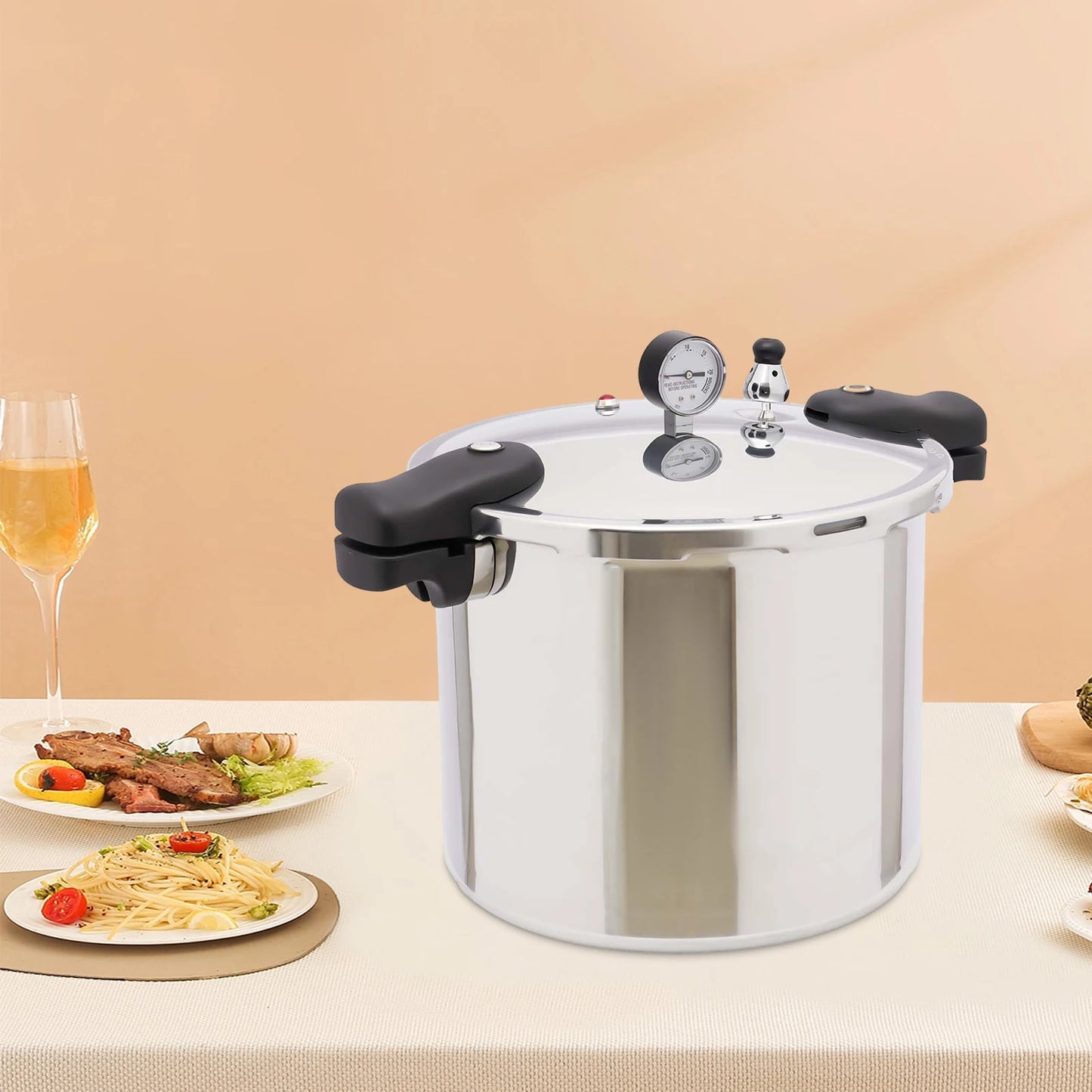 23 Quart 22L 90kpa Pressure Canner and Cooker with Pressure Gauge 10PSI Explosion Proof Safety Valve Extra-Large Size.