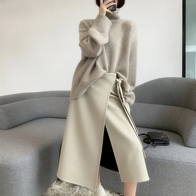 2023 Autumn and Winter New Thick  Sweater Women High Neck Pullover Sweater Warm Loose Knitted Base Sweater Jacket Tops.