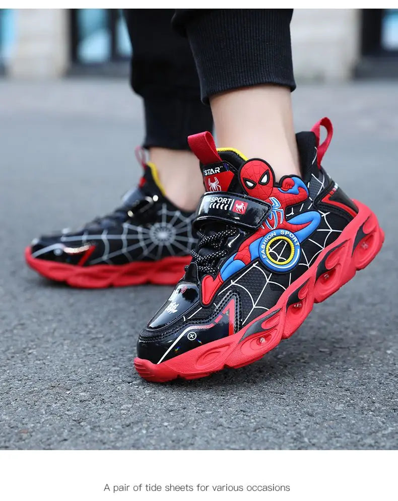 Disney Boys Shoes LED Lights Cartoon Autumn Children's Sports Shoes Leather Non-slip Children's Running Shoes Sneaker Size 25-35.