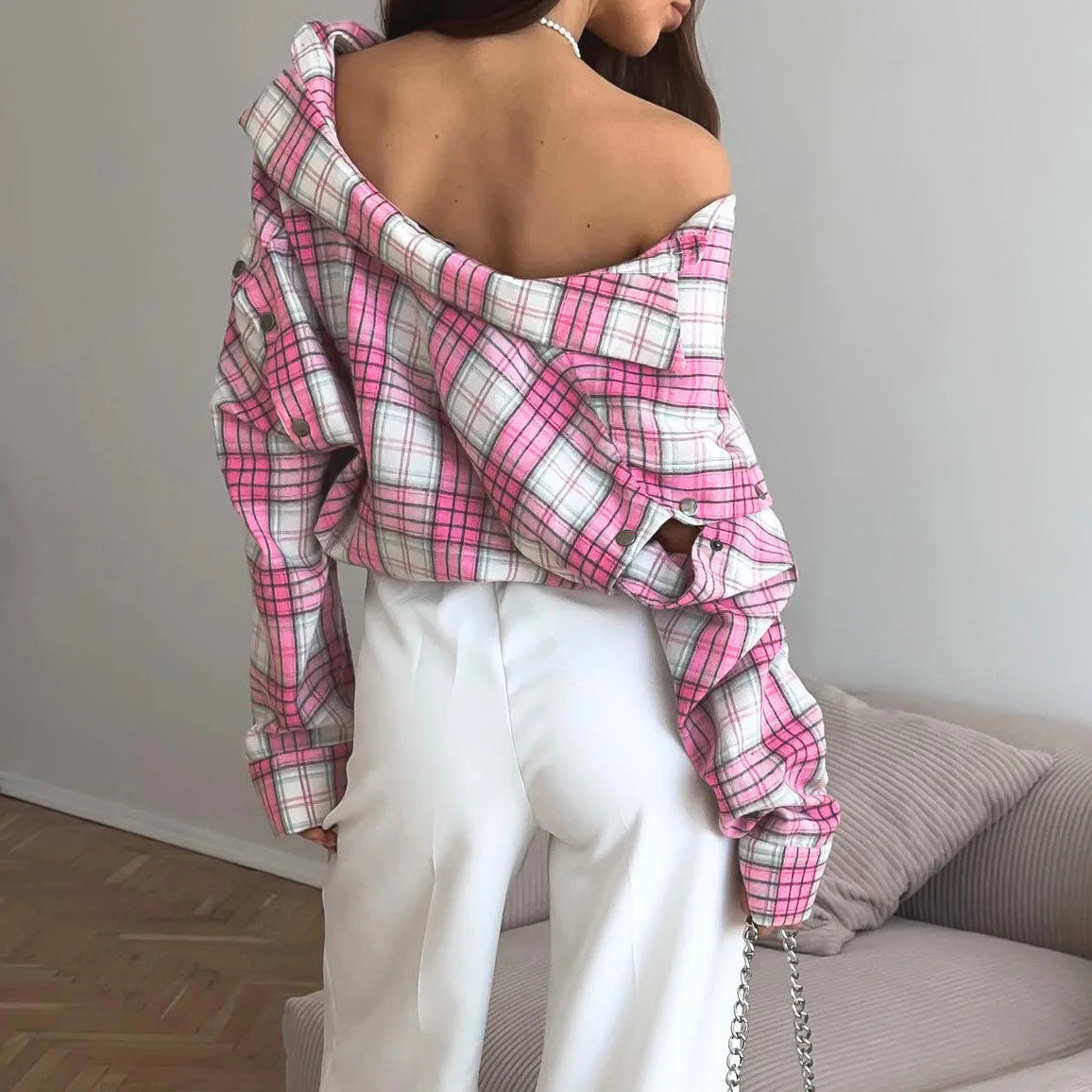 Tossy Casual Gedruckt Patchwork Shirts Top Weibliche Patchwork Revers Lose Kontrast Langarm Elegante Mantel Für Frauen Sommer Top