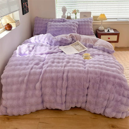 Luxury Faux Rabbit Fur Velvet Fleece Plush Soft Warm Bedding Set Super Comfortable Duvet Cover Set Blanket Bed Sheet Pillowcases