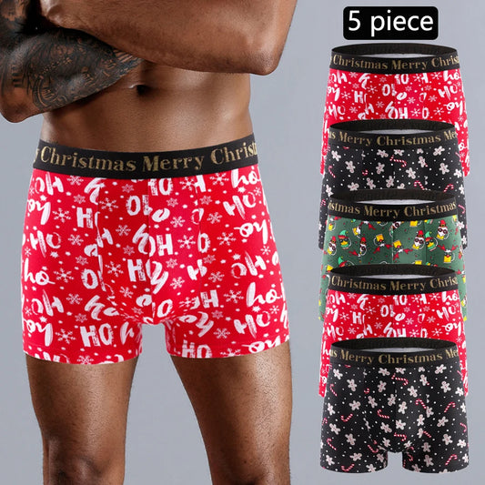 5 stücke Weihnachts Druck männer Unterhose Shorts Brief Bund Boxer Briefs Marke Männer Höschen Baumwolle Unterwäsche Mann Boxer Badehose