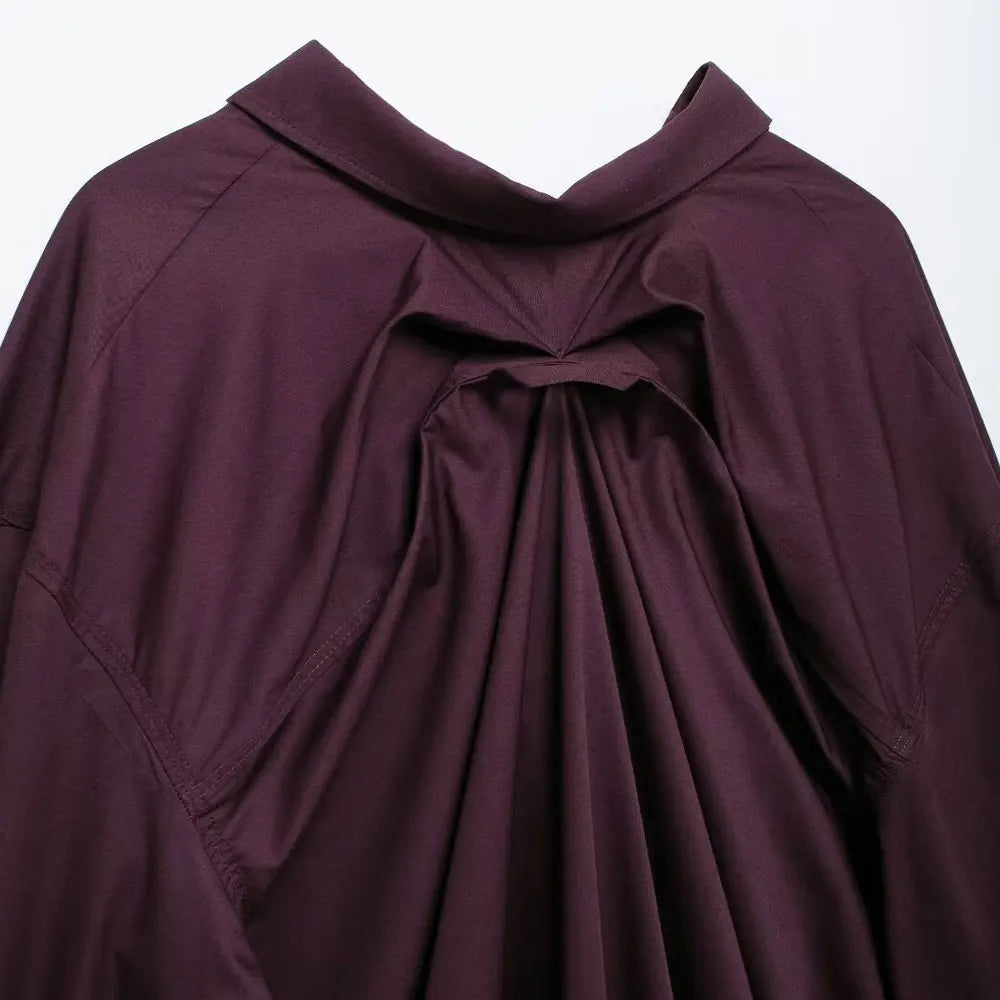 Oversized Pleated Back Shirts for Women, Long Sleeve, Button-up, Female Blouses, Chic Tops, Fashion.