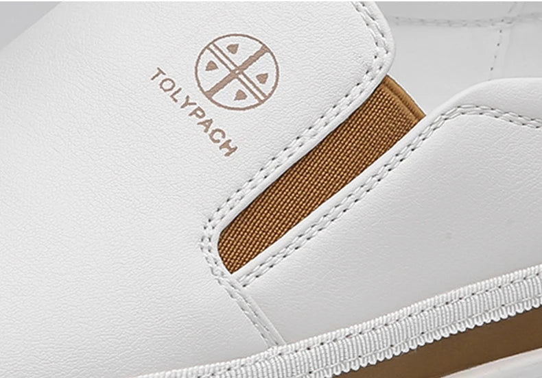 New 2025 Men's Genuine Leather Casual Sneakers Spring Summer Fashion Slip-On White Shoes Soft Sole Comfortable for Everyday Wear.