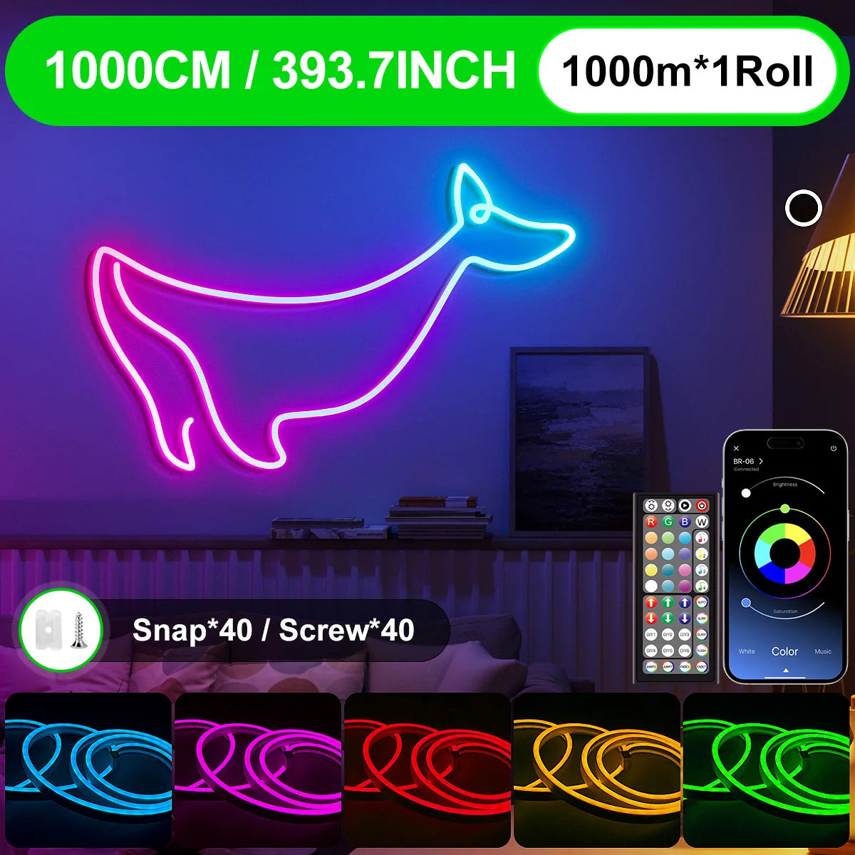 LED-Neon-Lichterkette mit App/Fernbedienung, 24 V, Musik-Synchronisierung, wasserdicht, flexibel, DIY-Design, RGB-Streifenlichter für Schlafzimmerparty.