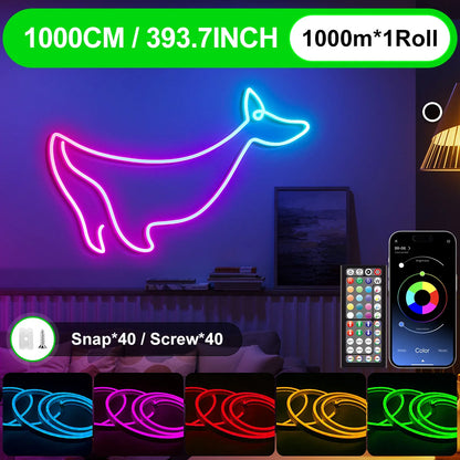 LED-Neon-Lichterkette mit App/Fernbedienung, 24 V, Musik-Synchronisierung, wasserdicht, flexibel, DIY-Design, RGB-Streifenlichter für Schlafzimmerparty.