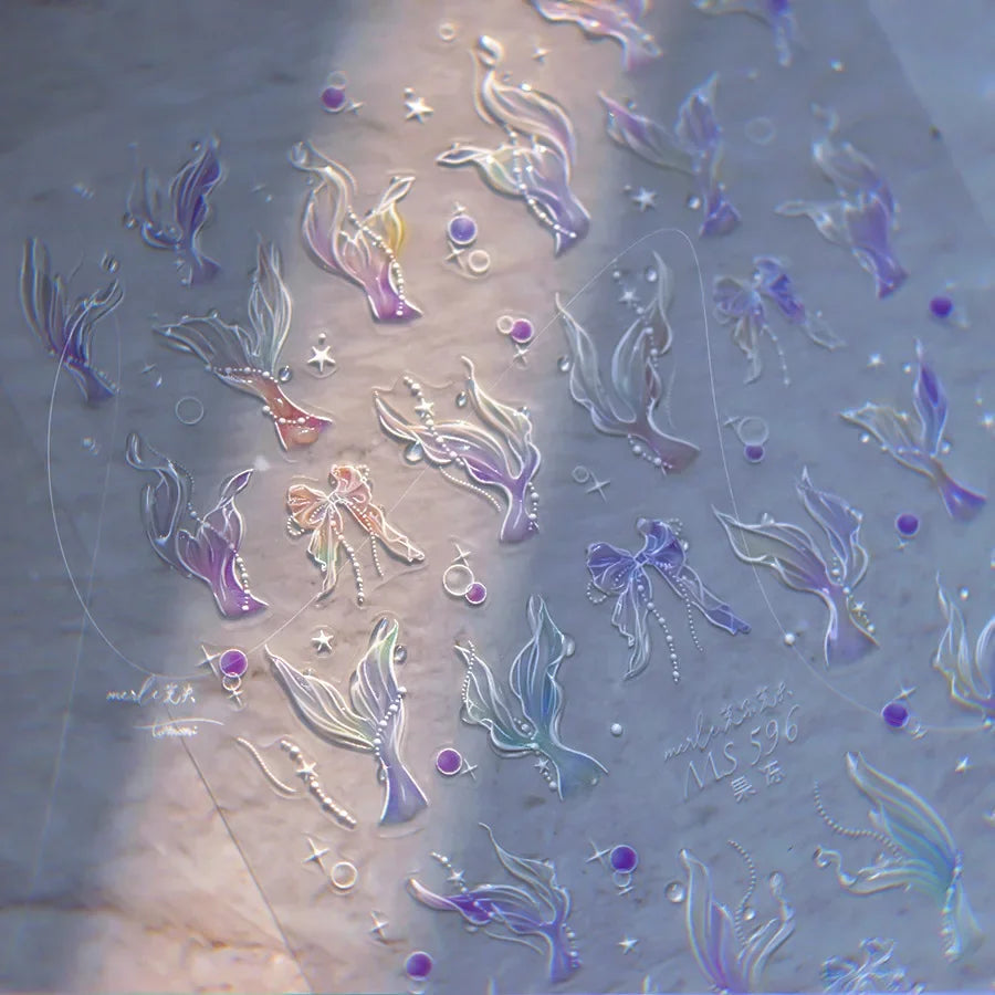 Ocean Theme 5D Nail Sticker Summer Beach Seashells Starfish Conch Scallop Shell Coral Self Adhesive Decoration Manicure Decal