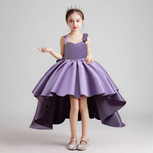 2025 Neues Mädchen-Partykleid mit lila Schwanz, Smoking für 2–6 Jahre alte Mädchen, Festival-Performance-Abendkleid, Huatong-Hochzeitskleid