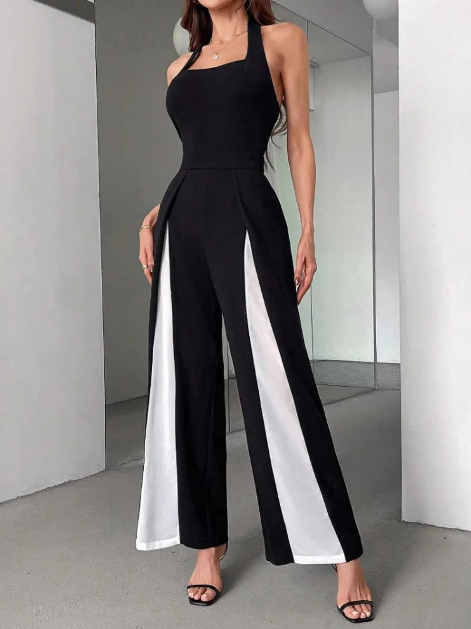 Jumpsuits for Woman Summer New Sexy Color Block Sleeveless Sling Jumpsuit Fashionable Slim Fit Backless Straight Leg Jumpsuit.