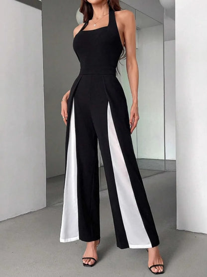 Jumpsuits for Woman Summer New Sexy Color Block Sleeveless Sling Jumpsuit Fashionable Slim Fit Backless Straight Leg Jumpsuit.