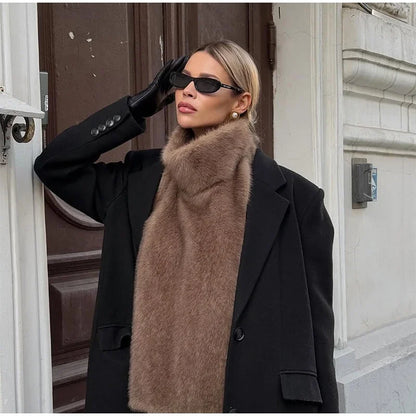 Schwarz Luxus Faux Pelzmantel Frauen Mode Oansatz Langarm Flauschigen Lose Jacke 2025, Winter Dame Verdicken Warme Straße Outwear