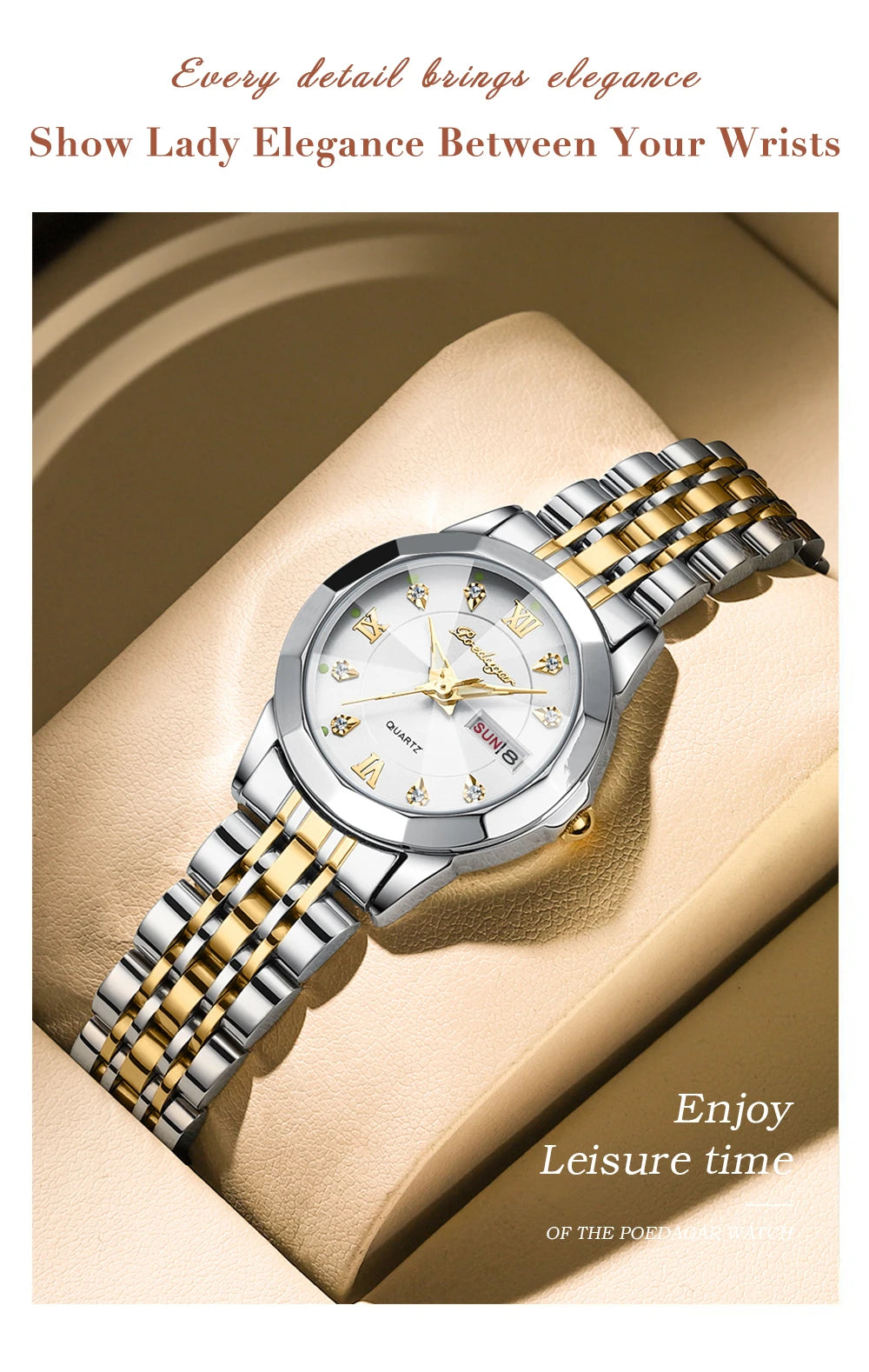 POEDAGAR Top Luxury Woman's Quartz Watch Waterproof Luminous Date Week Ladies Casual Watch Stainless Steel Elegant Women Watches.