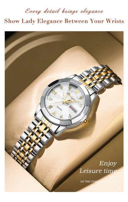 POEDAGAR Top Luxury Woman's Quartz Watch Waterproof Luminous Date Week Ladies Casual Watch Stainless Steel Elegant Women Watches.