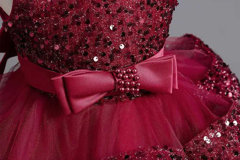Sommer Neue Perlen Fliege Pailletten Mesh Kinder Ärmelloses Abendkleid Schule Abschlussfeier Multi Layered Kleid