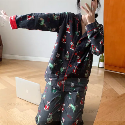 2025 Autumn Winter Homewear Women Pajamas Suit Christmas Party Cartoon Pjs Loungewear Lady Sleepweawr Cotton Nightwear Outfit.