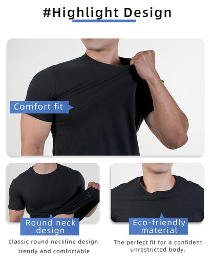 3pcs Mens Plain T-Shirt Casual 100% Cotton Slim Fit Short Sleeve Fitness Top Gym Clothes Soft Male White Black Big Size T Shirt.