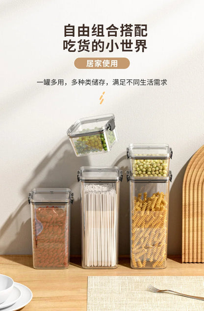 Food Box Storage Container With Airtight Lid Condiment Organizer Plastic Dispenser Jar Hermetic Kitchen Cereal Snack Spaghetti