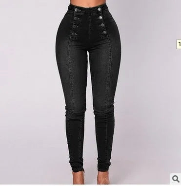 Denim Pencil Pants Women Vintage Jeans High Waist Washed Double Breasted Pockets Basics Ankle Length Trousers 2025 Streetwear.