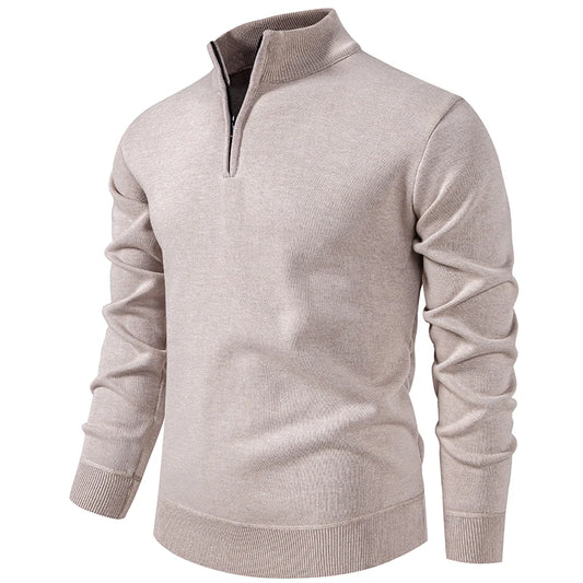 Autumn Winter Men's Half Zipper Knitted Pullovers Solid Slin Fit Casual Sweater Male Fleece Warm Stand Collar Pullover Sweaters.