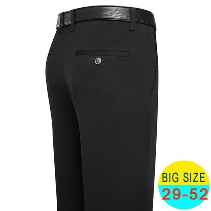 Spring Summer Men's Casual Pants Stretchy Suit Pants Formal Business Trousers Plus Size 46 48 Classic Navy Blue Trousers.
