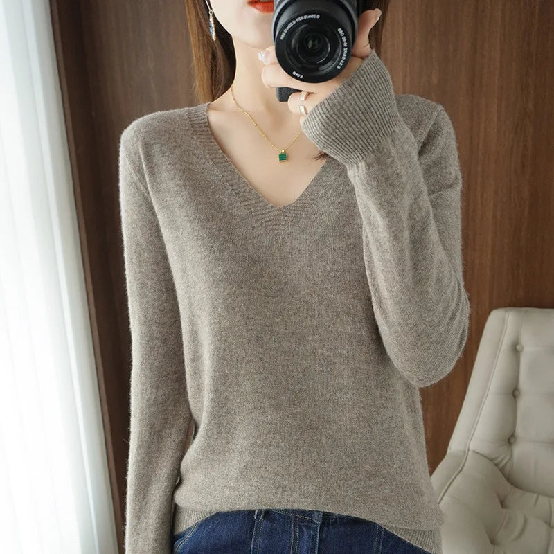 Neue Kaschmir frauen V-ausschnitt Pullover Spitze Neck Aushöhlen Design Beiläufige Gestrickte Lange Hülse frauen Pullover Herbst Und winter