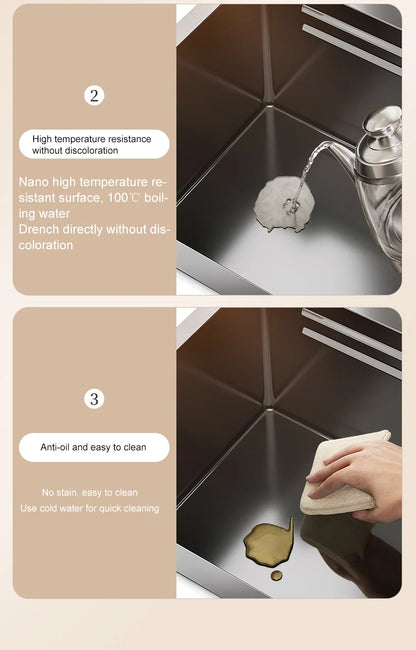 Waterfall Sink Kitchen Stainless Steel Topmount Sink Large Single Slot Wash Basin With Multifunction Touch Waterfall Faucet