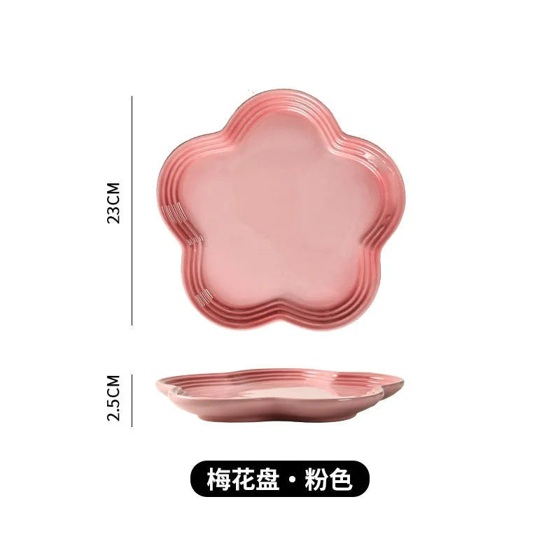 Plum Blossom Plate Flower Shaped Flower Plate Fruit Plate Solid Color Fashion Home Plum Blossom Plate.