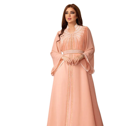 Arabische Robe Mode Nahen Osten Muslimischen Kaftan Dubai Hot Fix Diamant Party Abendkleider für Frauen Kerb Stehkragen Vestidos.