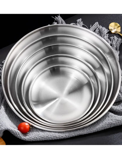 4pcs stainless steel silver plates, Korean style grilled meat plates, household circular trays, bone plates, cake plates.