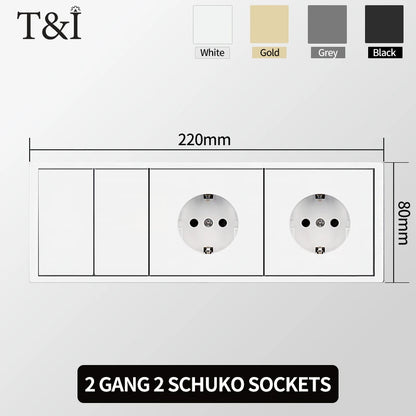 Europäische Wandsteckdose, EU-Steckdose, USB-Typ-C-Ladeanschlüsse, 1/2-Gang-Lichtschalter, 16 A 250 V, Unterputzmontage, weißes Panel, 80 x 80 mm