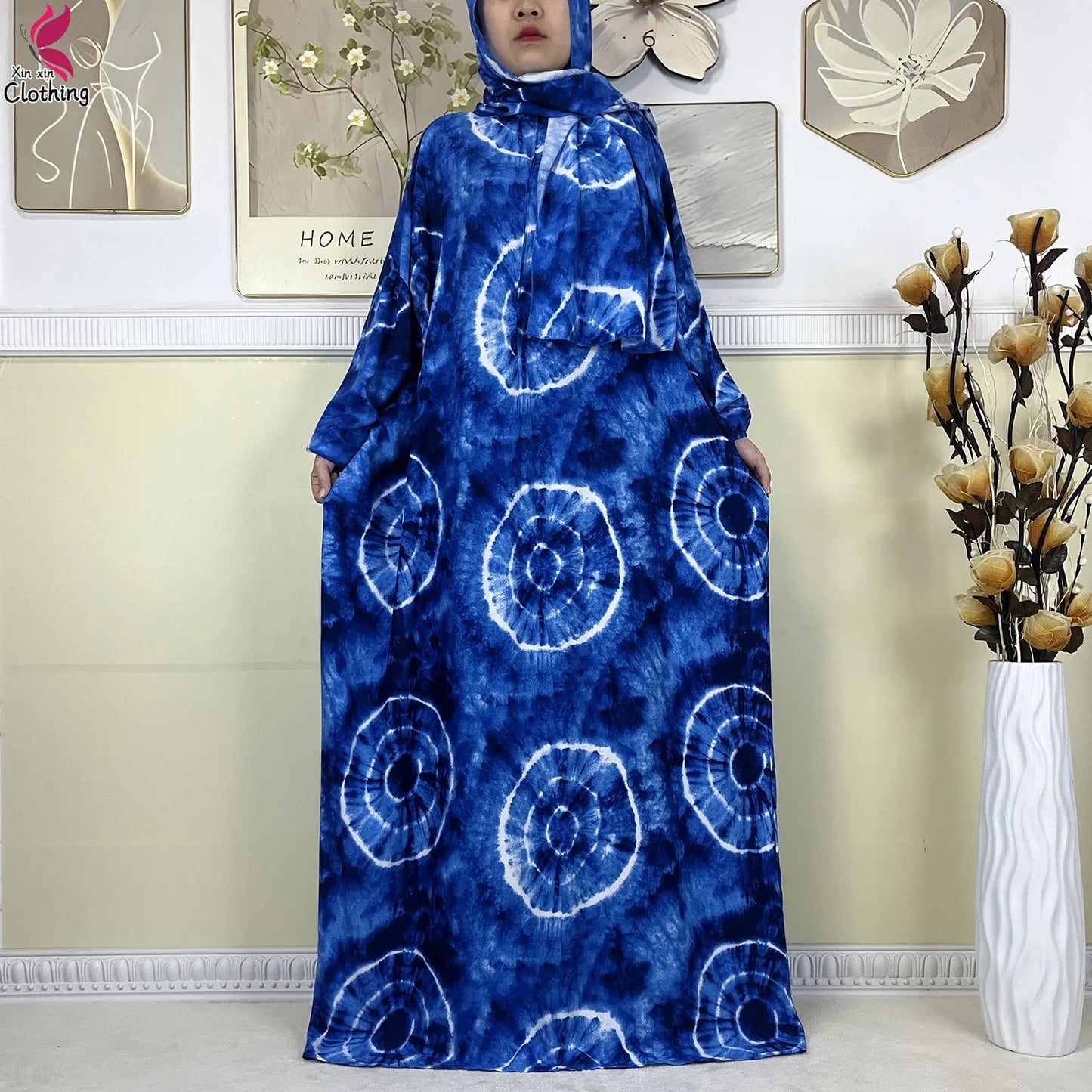 2025 New Muslim Abayas For Women Ramadan Prayer Garment Dubai Middle East Femme Robe Cotton Loose African Dress Turban Attached.