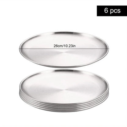 6Pcs High Quality Stainless Steel Bone Spitting Dish Silver Colors Shallow Tray Metal Dining Disc Fruit Meat Round Plate.