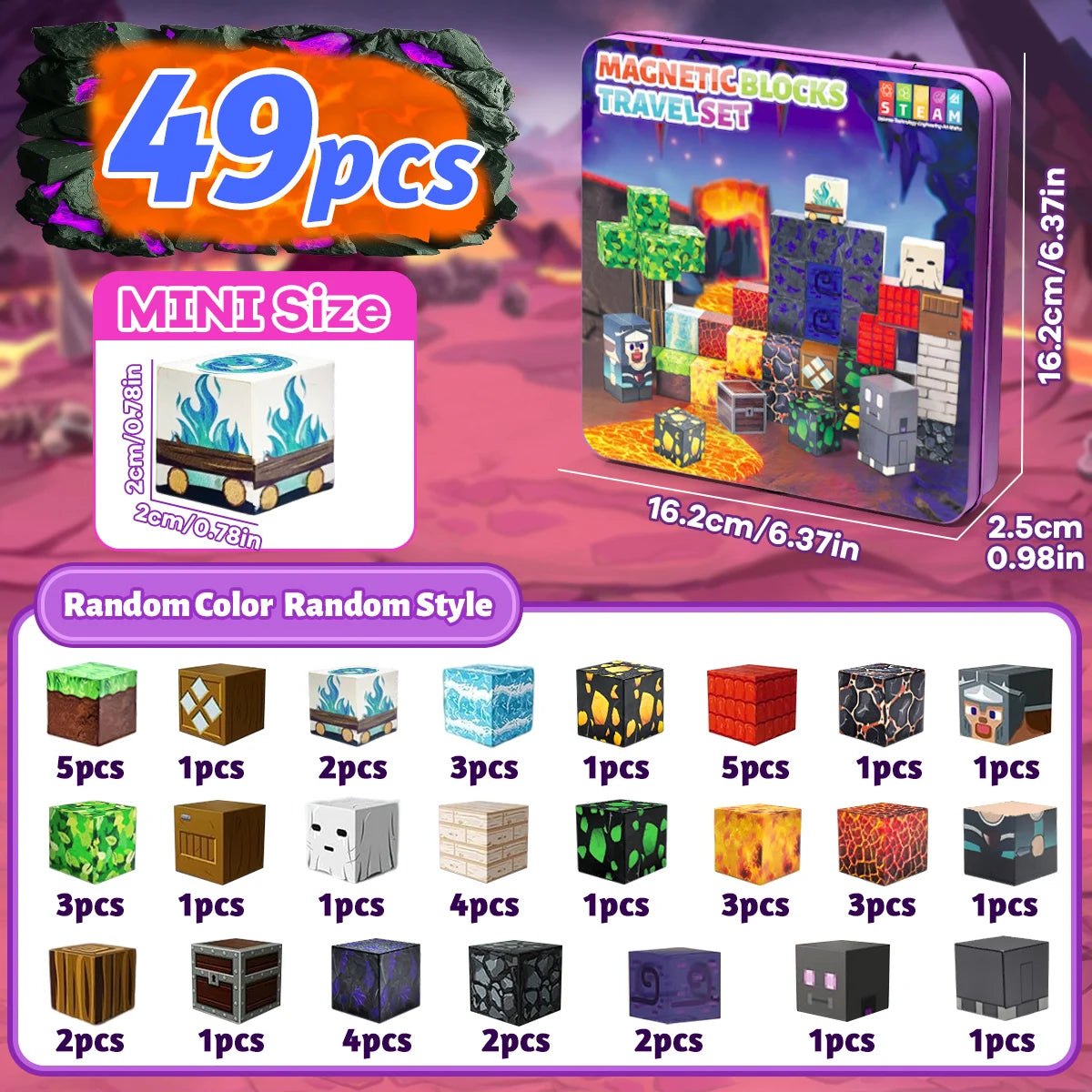 Magnetic Blocks Travel Magnet Cube Magnetic Building Blocks Toys with Portable Iron Box STEM Educational Magnet Toys for Kids.