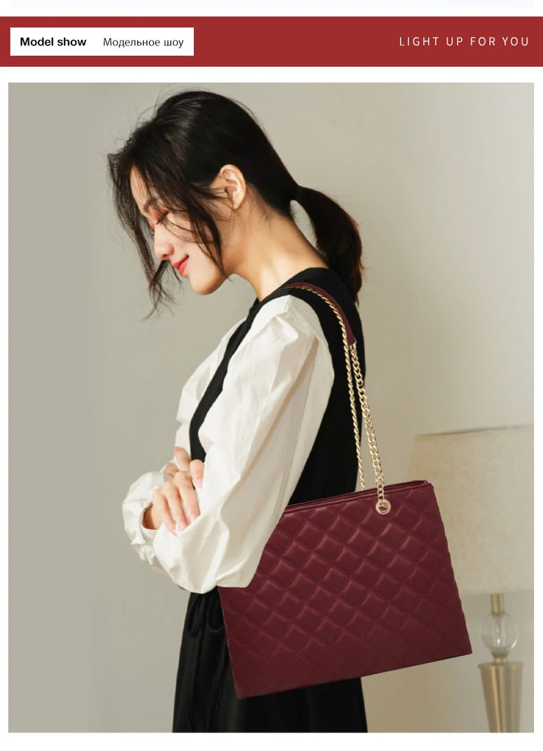FOXER Women Fashion Quilted Shoulder Bag Female Classic Underarm Bag Vintage Lady Simple Tote Bags Chrismas Gift.