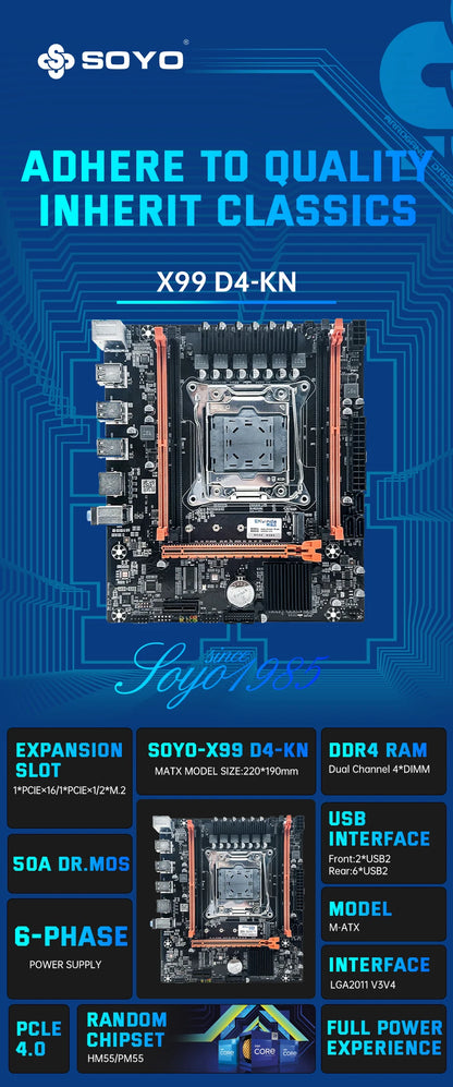 SOYO Computer Components X99 Motherboard Set With LGA2011-3 Xeon E5 2650 V3 CPU DDR4 16GB (2*8GB) 2133MHZ RAM Memory Desktop PC.