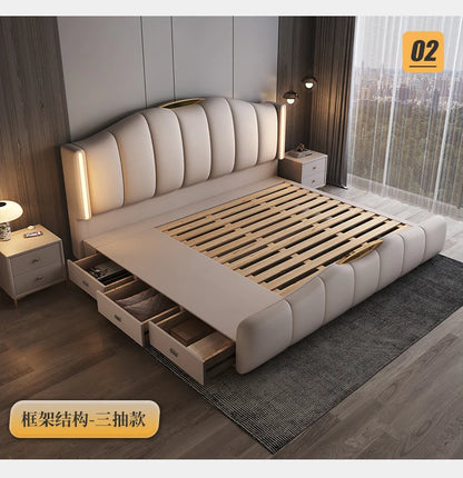 200 x 220 cm Rahmen-Kopfteil, Hochzeitsbett, Hauptschlafzimmer, Kingsize-Doppelbett, 3 Schubladen, Aufbewahrung, luxuriöse Schlafzimmermöbel in voller Größe