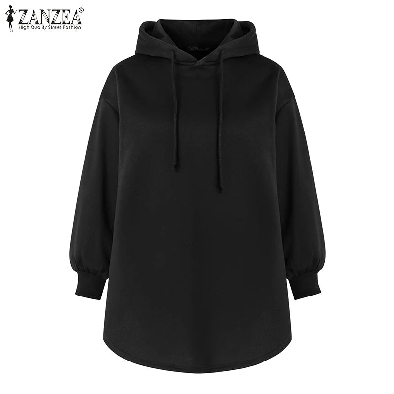 ZANZEA Plus Größe Sweatshirt 2025, Mode Herbst Winter Solide Frauen Warme Kapuze Tops Lose Beiläufige Pullover Langarm Hoodies.