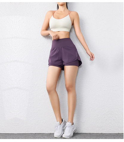 quick-drying women's running shorts sports layer elastic waist active sports shorts with pockets yoga shorts.