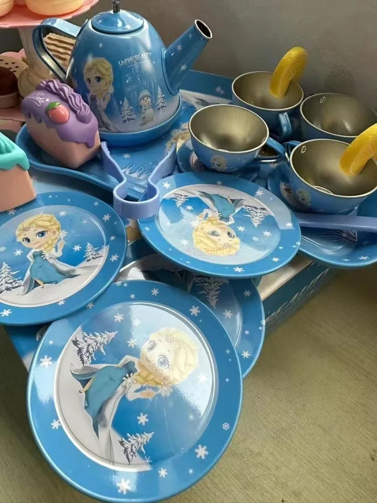 Kids Tea Party Set For Little Girls Mermaid Gift Pretend Toy Tin Tea Set Princess Tea Time Kitchen Pretend Play Tea Set Gift.