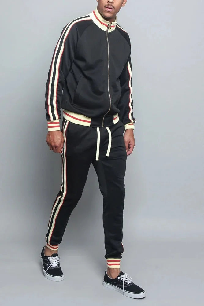 Supzoom New Arrival Top Fashion Leisure Uniform Autumn And Winter Couples Casual Striped Sports Running Sportswear Men Set.