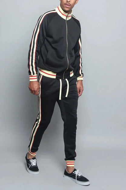 Supzoom New Arrival Top Fashion Leisure Uniform Autumn And Winter Couples Casual Striped Sports Running Sportswear Men Set.