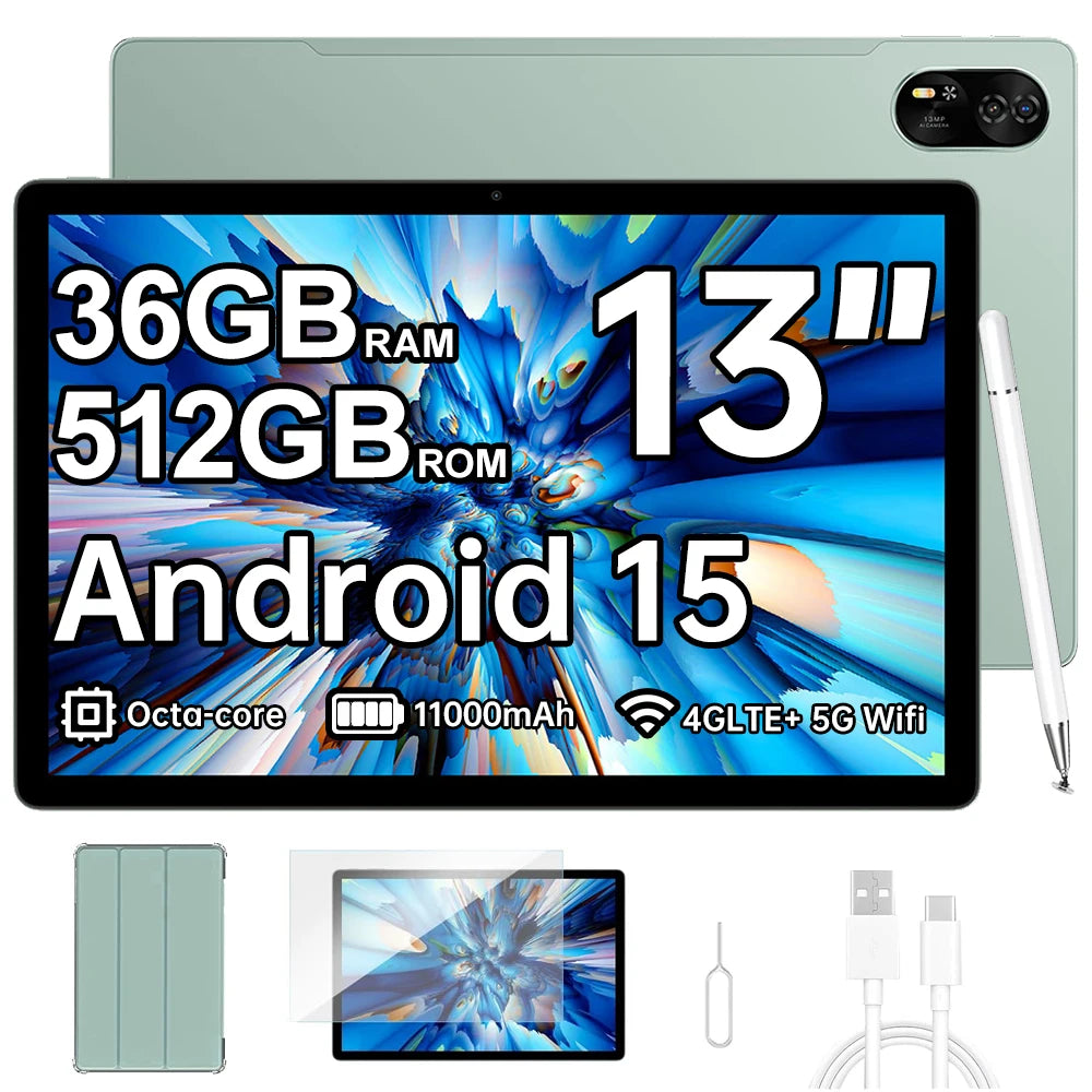 Blackview MEGA 8 [No EU Charger] Tablet 13 inch 90Hz 2K FHD+ Display 36GB(12+24) 512GB 11000mAh 50MP+13MP Android 15 Dual SIM 4G