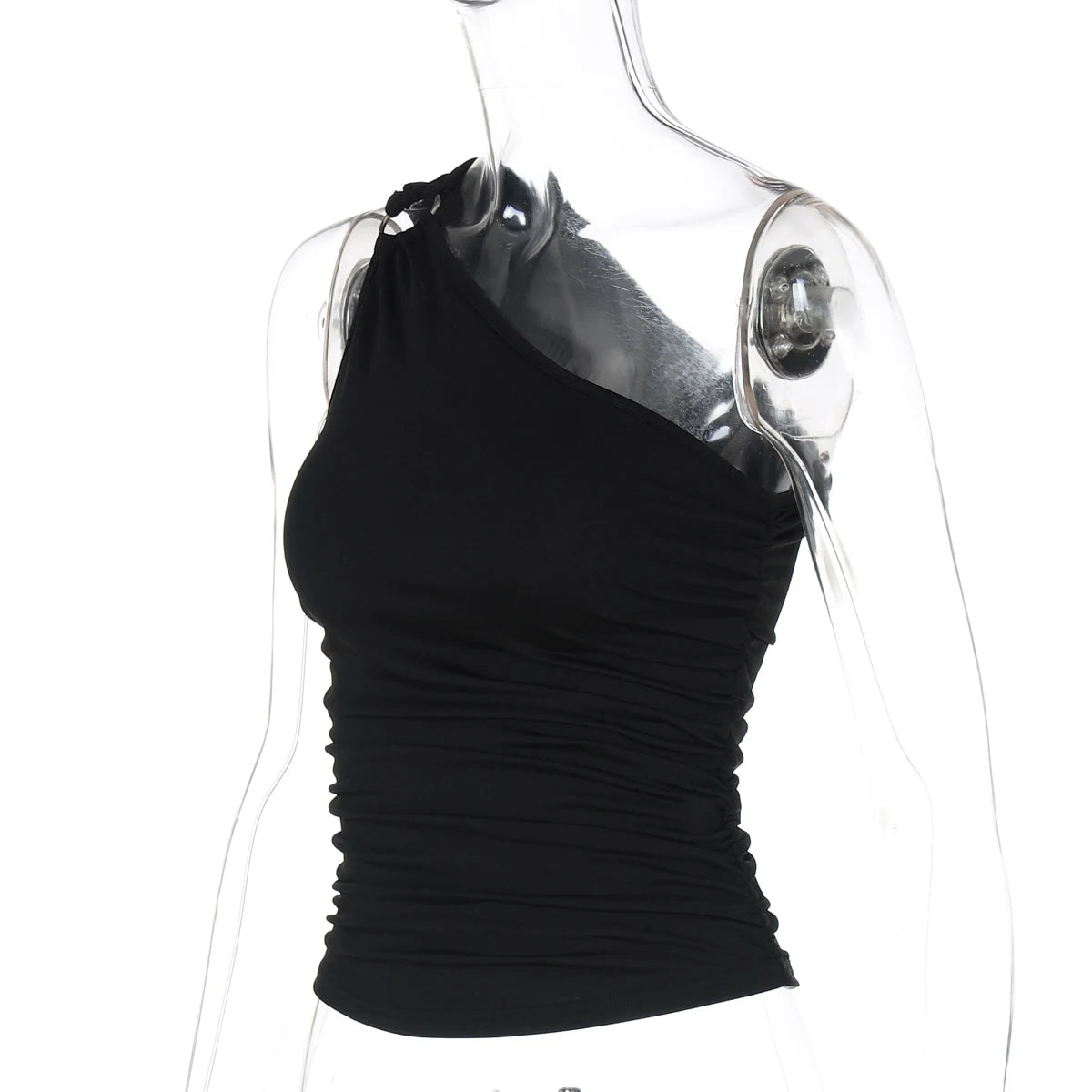 Dulzura One Shoulder Sleeveless Ruched Bodycon Tank Top Women'S Solid Sexy Casual Y2K Tops Party Club Streetwear Summer Clothes