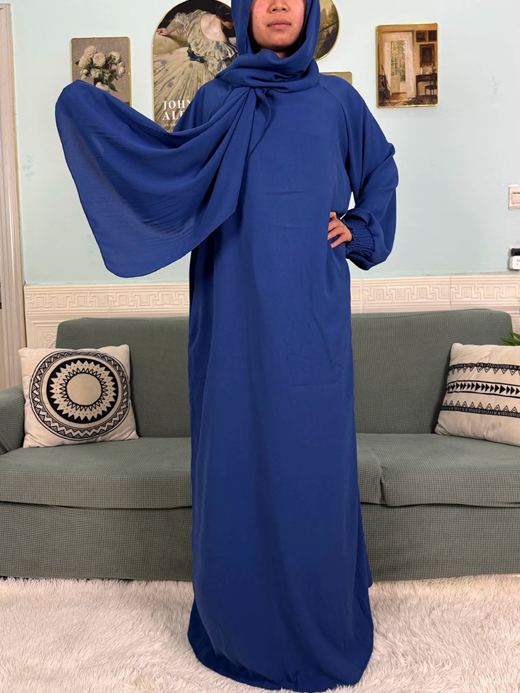 Muslim Abaya Ramadan 2025 For Women Pure Cotton Loose Prayer Femme Robe Elastic Cuffs African Dress With Connected Hijabs Scarf