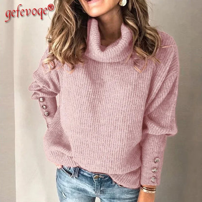 Herbst Winter neue einfarbige Freizeit mode lose Pullover Frauen Langarm High Collar Street Sweatshirt Pullover Top weiblich