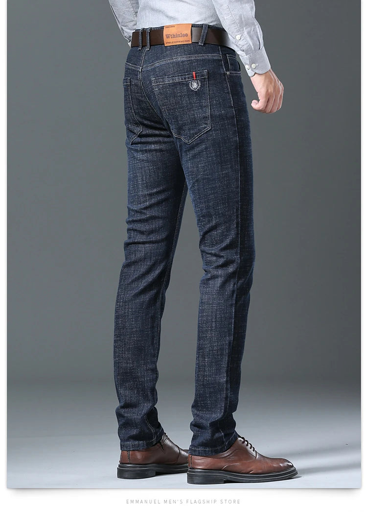 Male  All-match Brand Trousers Four Season Men's High Quality Jeans  Business Casual High Waist Denim Pants Simplicity Cool