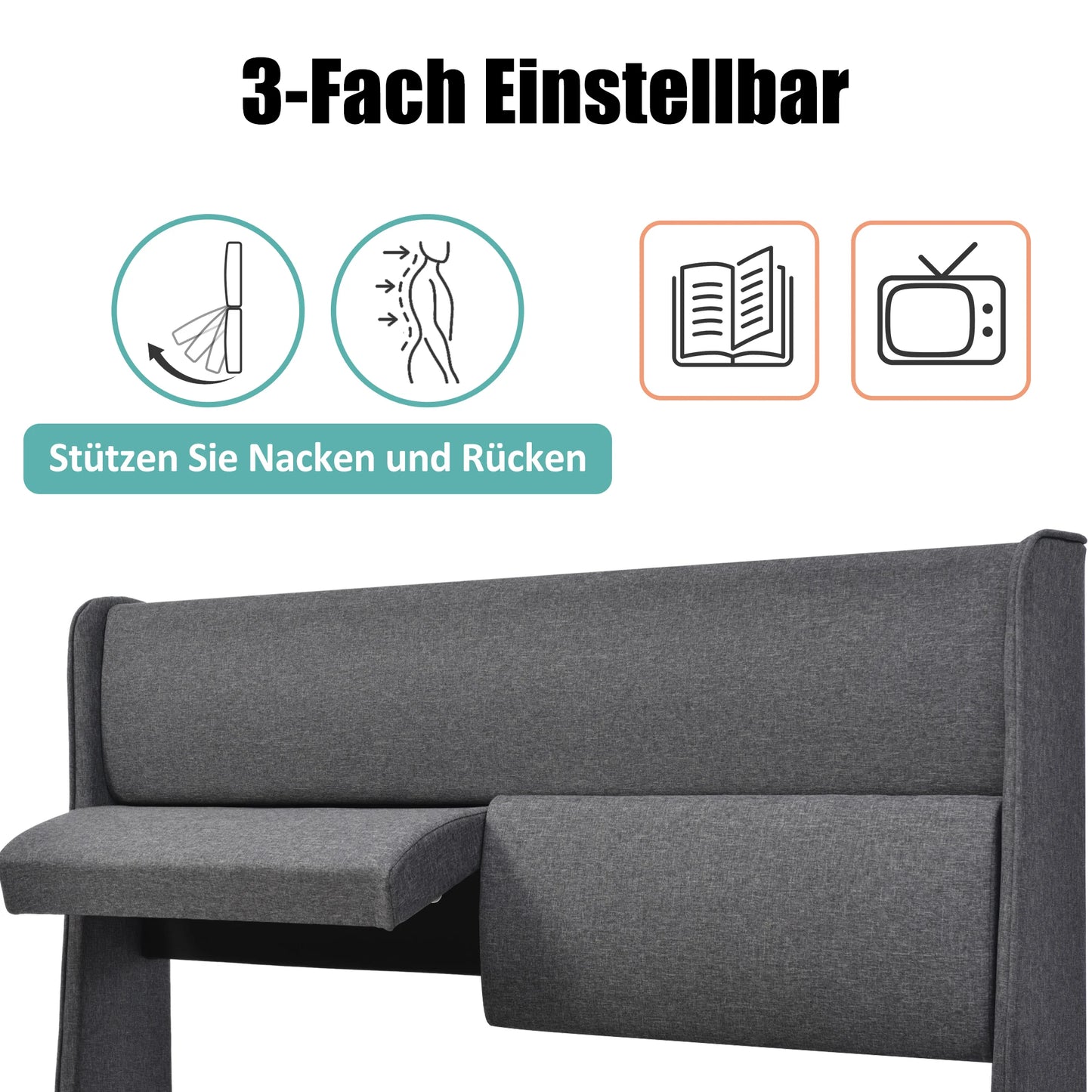 KOMHTOM Polsterbett Doppelbett, Verstellbare Kopfstützen, Stauraumbett, ohne Matratze