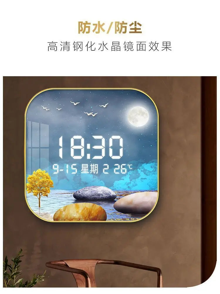 Wanduhr Digital anzeige stille Temperatur Uhr Quadrat Wohnzimmer Home Schlafzimmer Esszimmer Wandmalerei