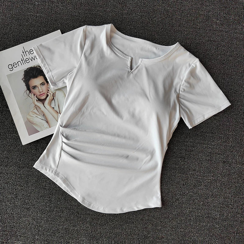 Women's  Sports Shirts Yoga Short-sleeved T-shirt Padded Tight Training T-Shirt Breathable Quick-dry Running T-Shirt Fitness Top.